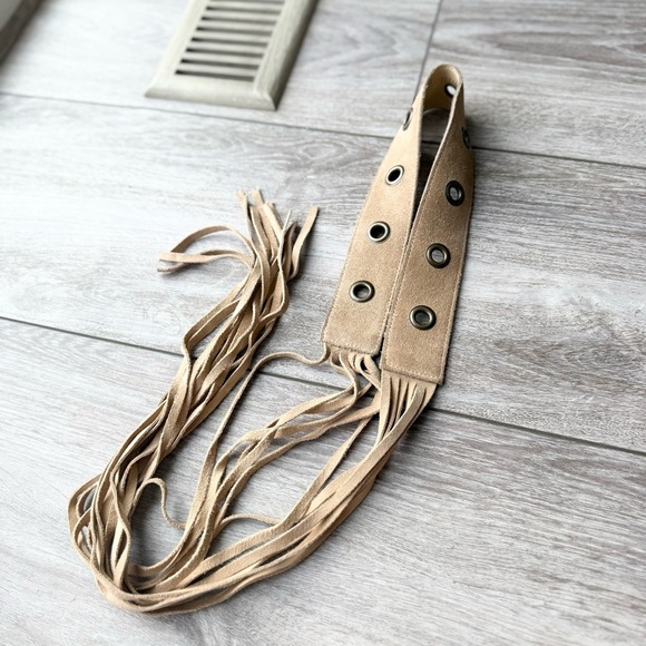 Laura Petite Tie Up Fringe Suede Leather Belt Boho Tie Up Belt Made in Canada - Picture 2 of 9